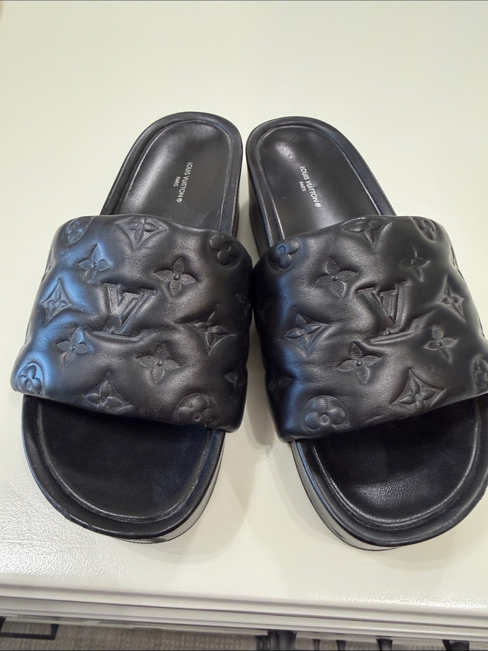 Louis Vuitton Black Embossed Jumbo Platform Mule